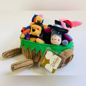Vintage Disney Winnie the Pooh Halloween Wheelbarrow Bean Bag Set Plush 8"